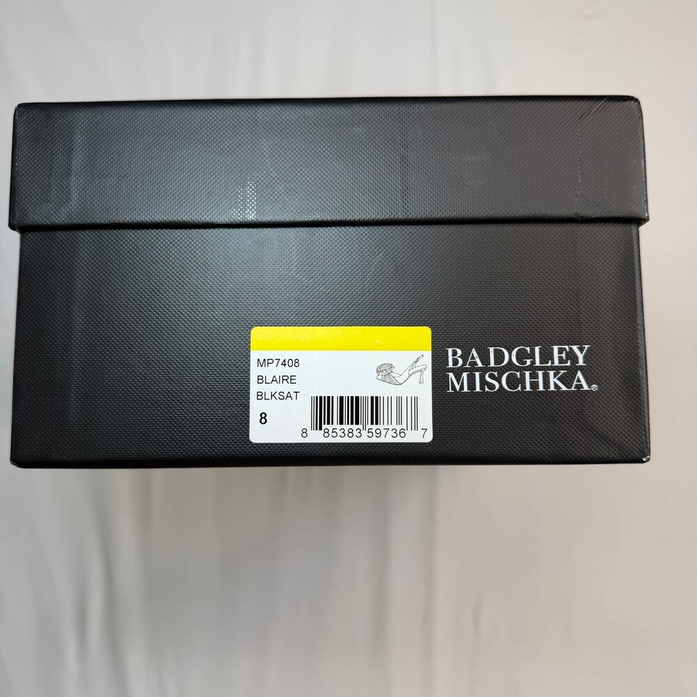 Badgley Mischka Blaire Slingback Heels Black Satin Floral Size 8 Wedding Event - Picture 10 of 10